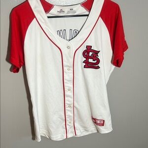 Majestic Youth Red and White Baseball Jersey